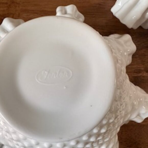 Fenton Hobnail Milk Glass Ruffle Bowls Set – Vintage White Scalloped Crimped Edg - Picture 10 of 10